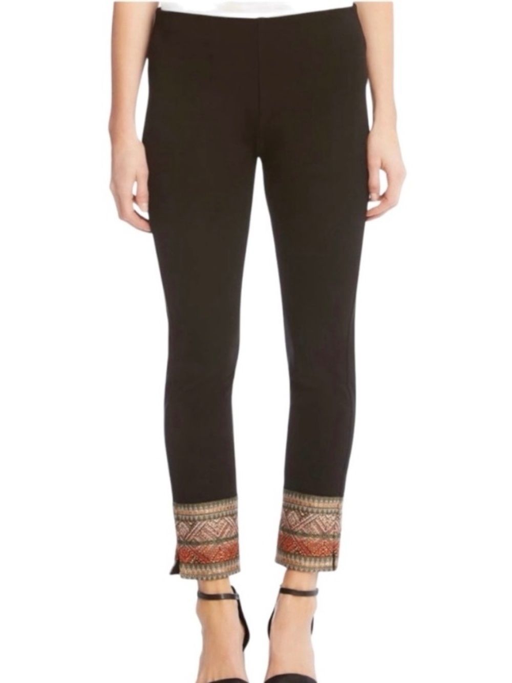 Karen Kane Black Embroidered Ankle Pants Size Small Boho